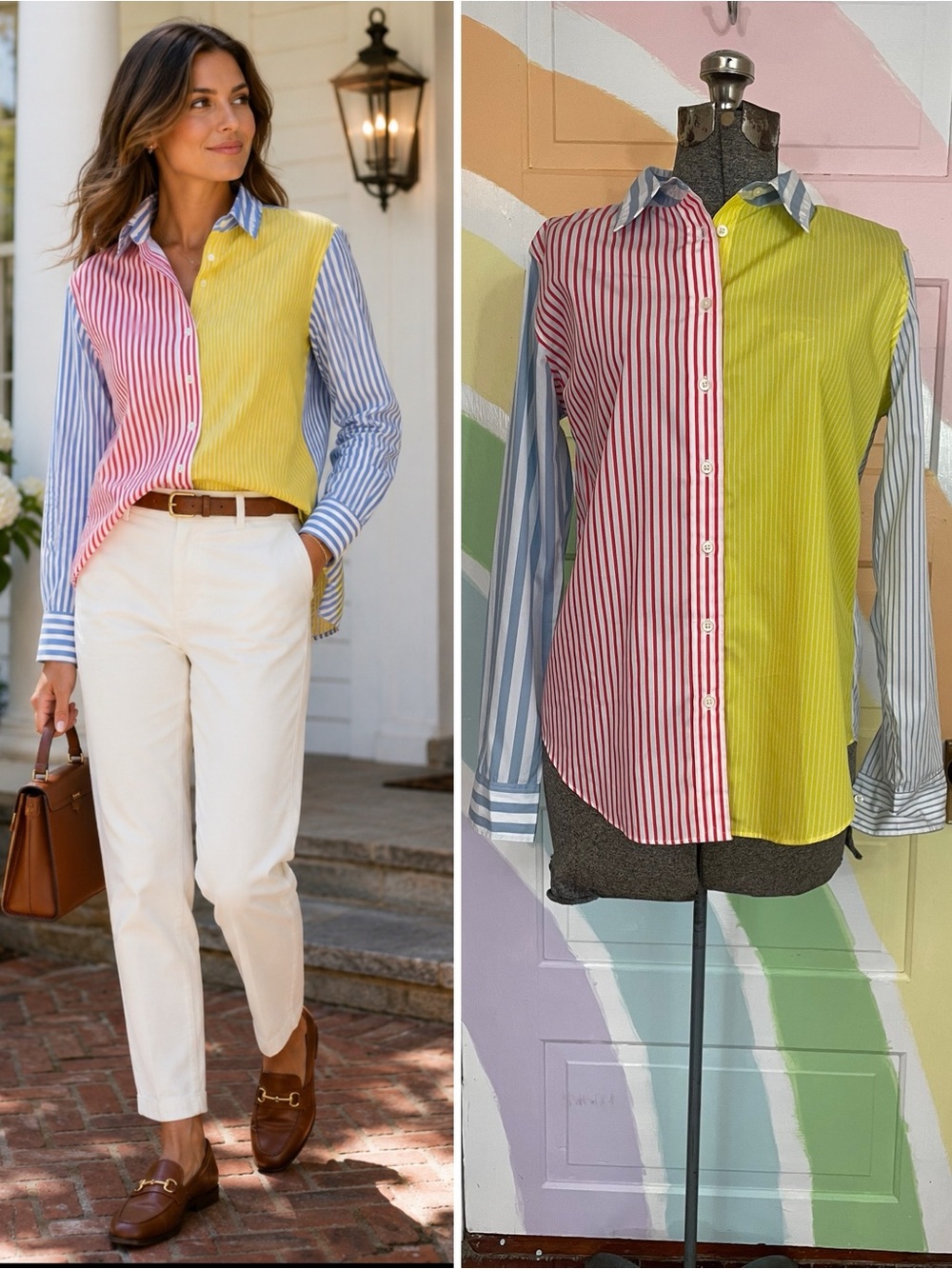 Lauren Ralph Lauren Black Label Colorblock Stripe Button Down Shirt Sz M 💛🎀